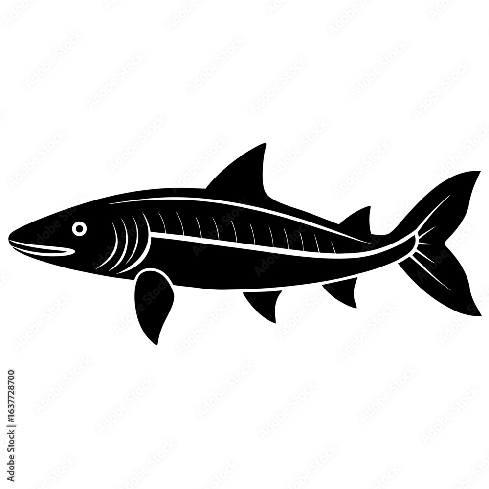 Fototapeta premium Elegant kaluga sturgeon silhouette for aquatic and wildlife designs