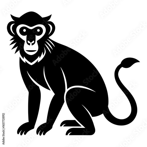 Stylized silhouette of a macaque monkey in black vector art