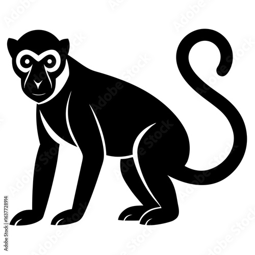 Stylized black silhouette of a macaque monkey