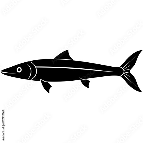 Sleek black needlefish silhouette icon for aquatic themes