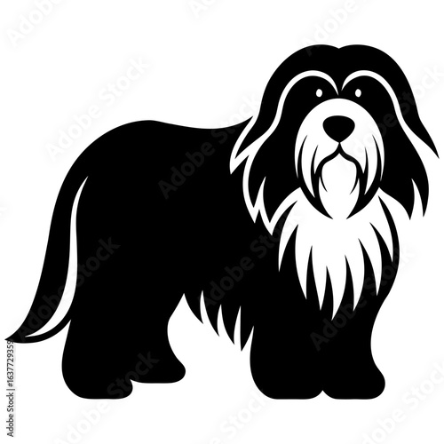 Black silhouette of an old english sheepdog in a profile view