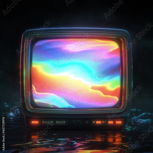 Retro TV with Neon Abstract Screen
