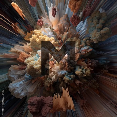 Exploding Cloud Abstract with Letter M
