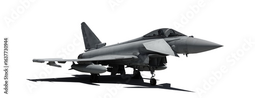 Fotografie eurofighter typhoon military jet fighter with shadow on the ground isolated on t