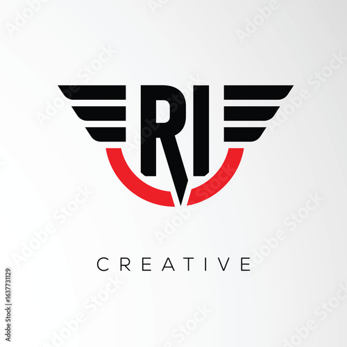 RI Creative Wings Letter Logo with Modern Shield - Powerful Business and Branding Symbol