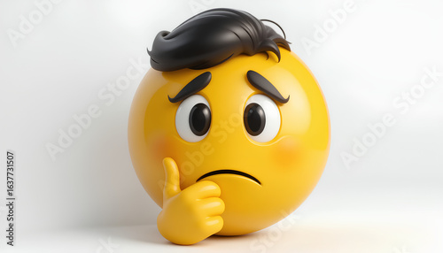 Thoughtful Emoji 3D With Hand On Chin Expressing Contemplation