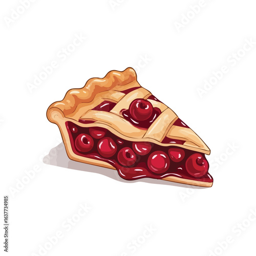 (Delicious Cherry Pie Slice. An appetizing piece of fruit dessert, with a flaky pastry and bountiful red fruit. Represents culinary delight and comforting homemade treats.)