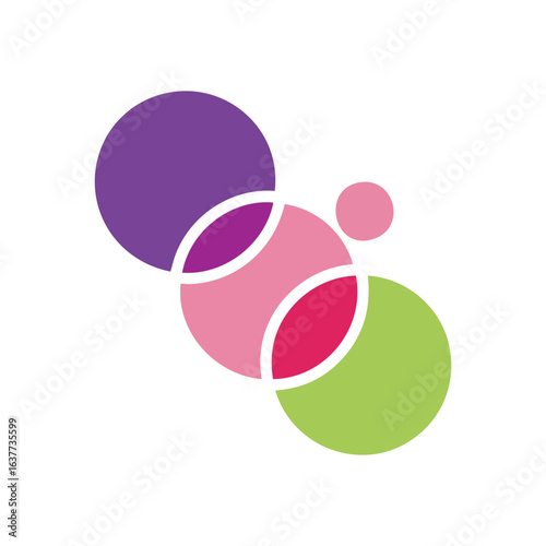 (Abstract Colorful Circle Harmony. Dynamic spheres interlace on a dark backdrop, creating a fascinating visual pattern. It represents unity, interaction, and diverse connections.)