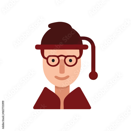 (Scholarly Graduate Avatar. Vibrant flat design of an individual in academic attire and spectacles. It embodies intellectual growth, accomplishment, and enlightened pursuit.)