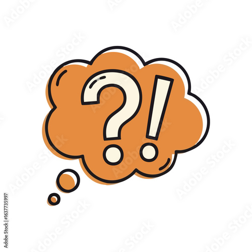 (Pondering and Discovery Thought Bubble. Vibrant cognitive cloud combining a query and an exclamation point. Symbolizes problem solving, contemplation, curiosity, and sudden insight.)