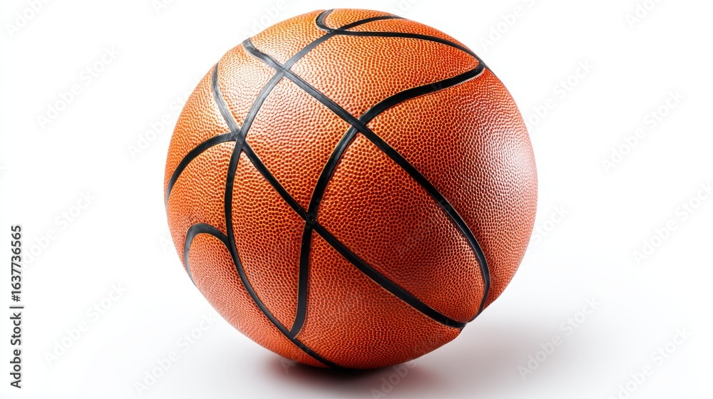 Fototapeta premium Close-up of an Orange Basketball with Black Lines on a White Background, Sporting Equipment