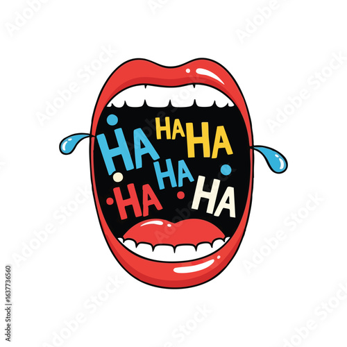 (Bursting Mouth Loud Laughter Design. A vivid cartoon portrayal of wide-open lips filled with exuberant hahas. This graphic conveys extreme mirth and pure amusement.)