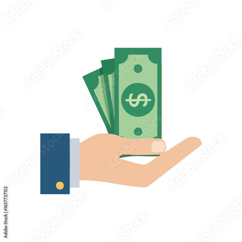 (Hand Holding Dollar Bills. An open palm presents green currency notes, symbolizing income, transaction, or financial exchange. Perfect for financial themes like payment, wealth, and prosperity.)