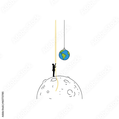 (Earth and Moon Cosmic Question. Our home planet glows like a celestial lamp, illuminating the lunar landscape. A symbolic query rises from the satellite, pondering existence or future.)