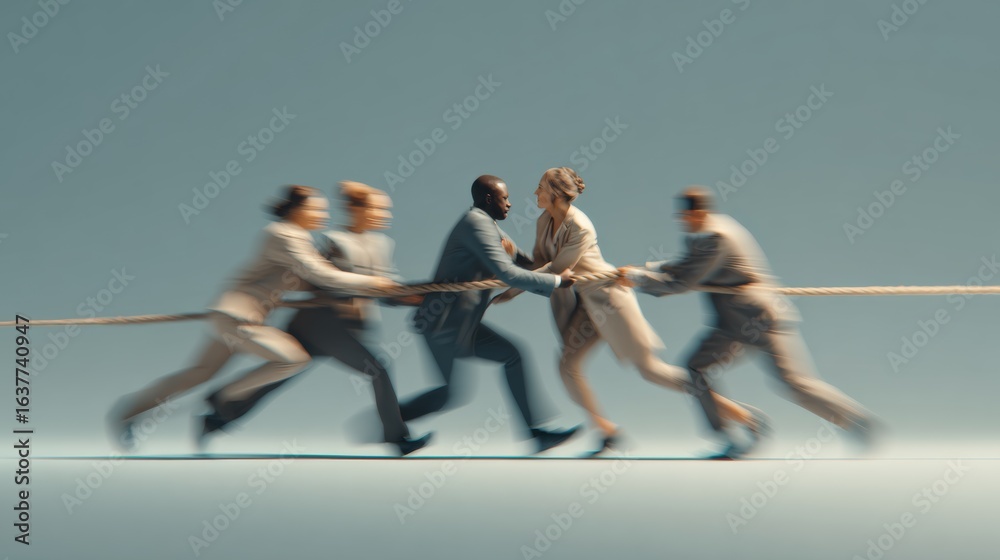 Naklejka premium Teamwork in Motion. Dynamic snapshots of collaboration: brainstorming sessions, start‑up energy, co‑working action.