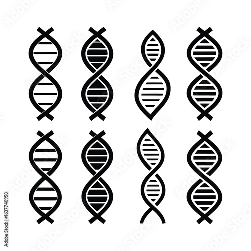 Set of Black DNA Double Helix Icons in Various Styles genetics science