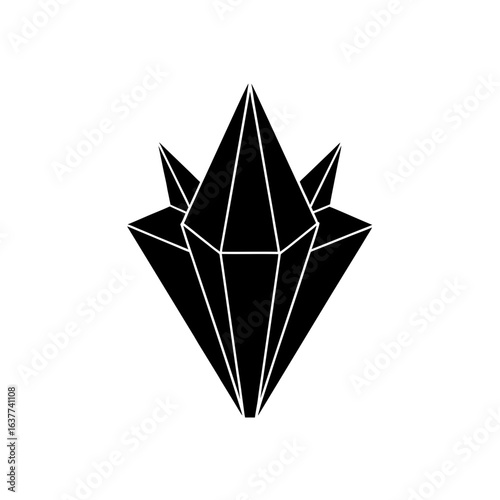 Three black crystals on transparent background silhouette
