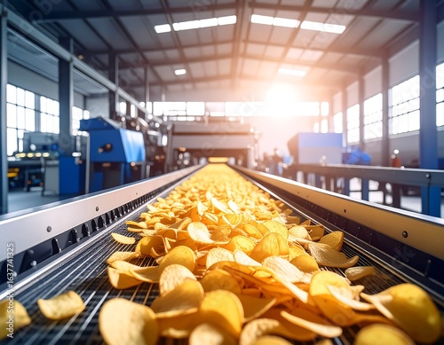 Factory line with potato chips