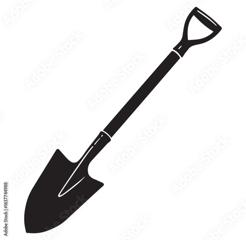 Vector illustration of a black shovel isolated on white background for gardening and landscaping
