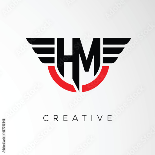HM Creative Wings Letter Logo with Modern Shield - Powerful Business and Branding Symbol