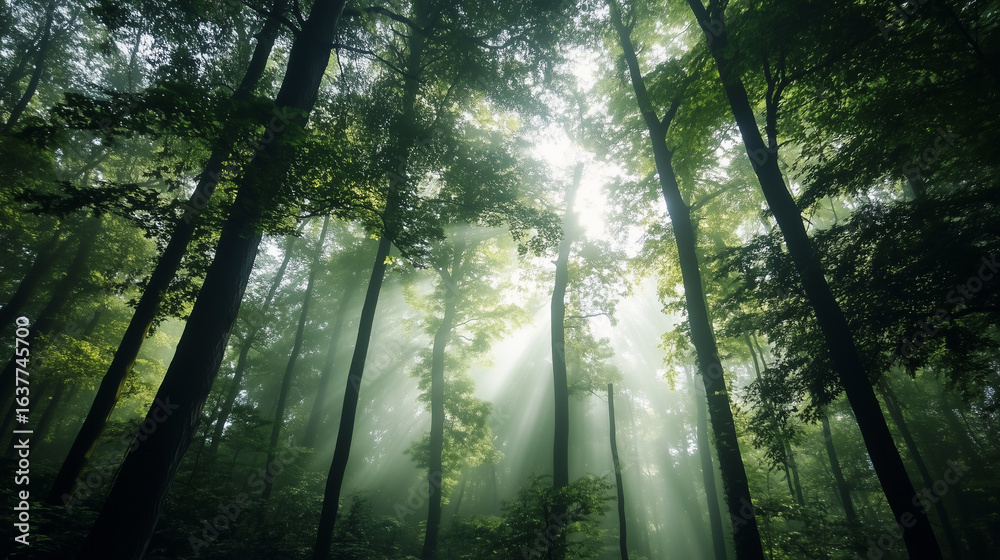 Naklejka premium Green forest environment. Beautiful Forest