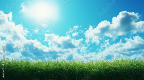 green field and blue sky. field and clouds