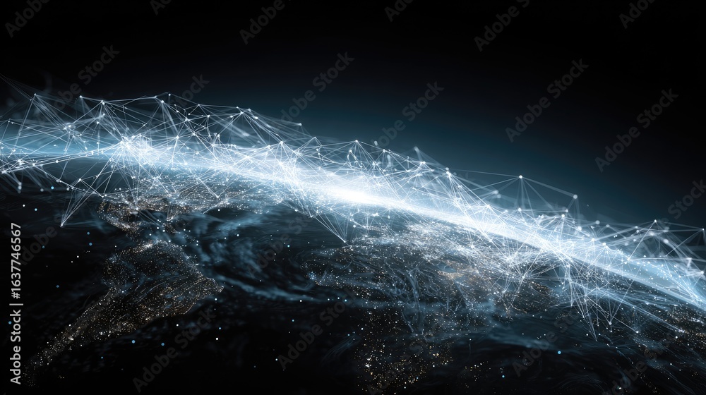 Fototapeta premium Data analytics, AI and database management technology with global internet network connection. Connecting with cloud server and data center, technology background. data science and engineering