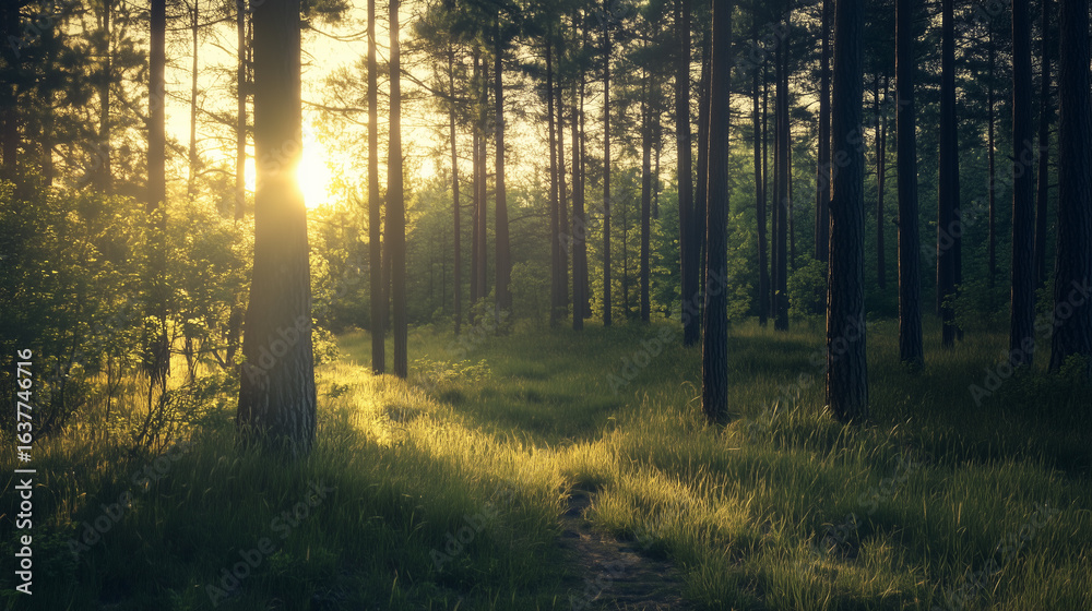 Obraz premium Green forest environment. Beautiful Forest