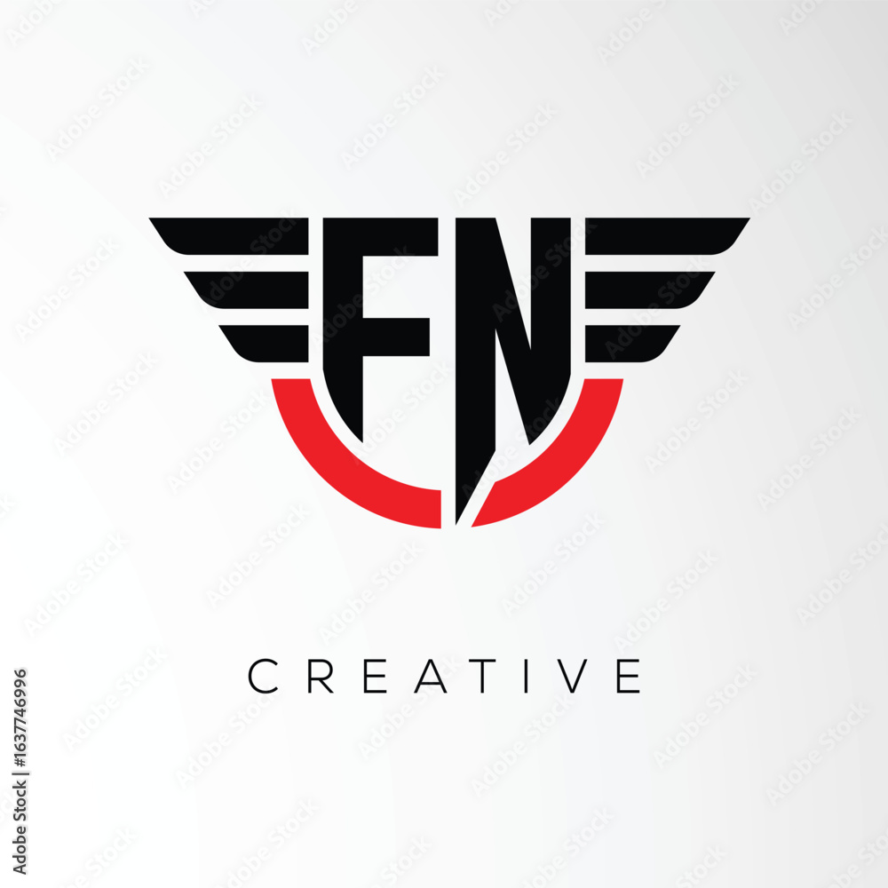 Naklejka premium FN Creative Wings Letter Logo with Modern Shield - Powerful Business and Branding Symbol