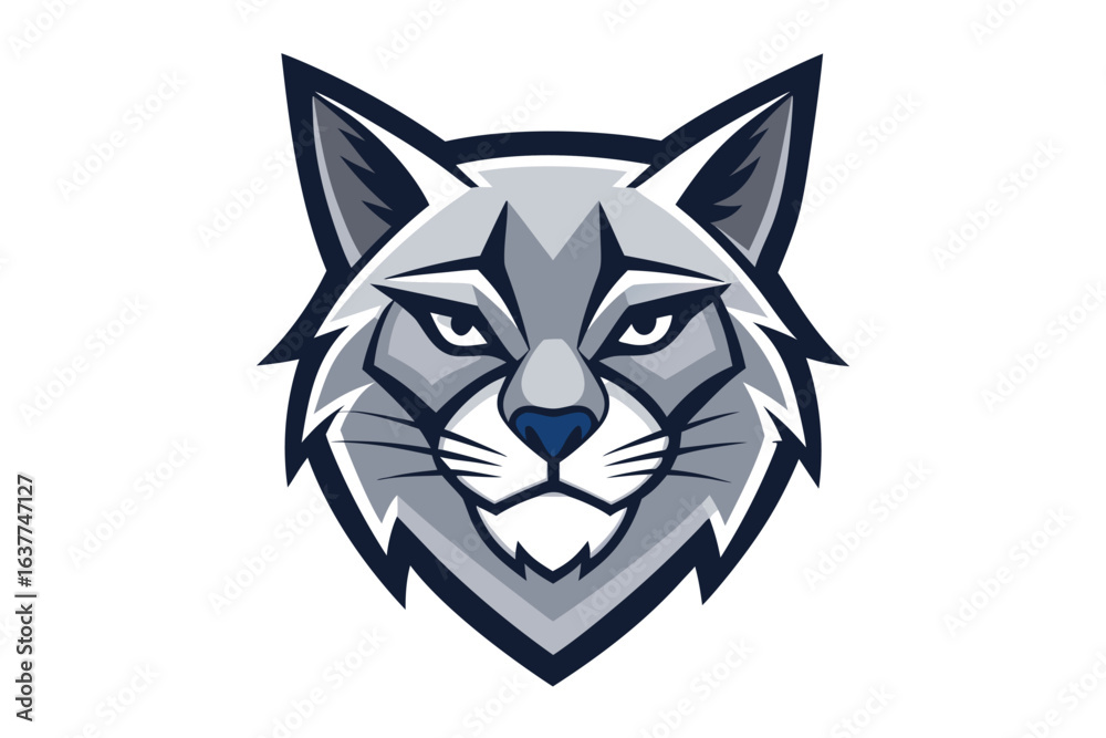 Fototapeta premium Detailed wildcat mascot faces forward with its intense stare and sharp geometric details