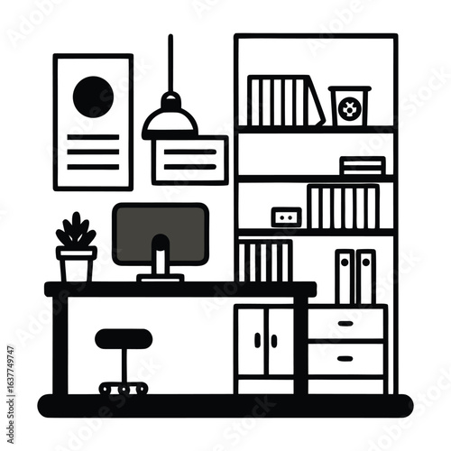 Office room outline vector icon isolated on white background