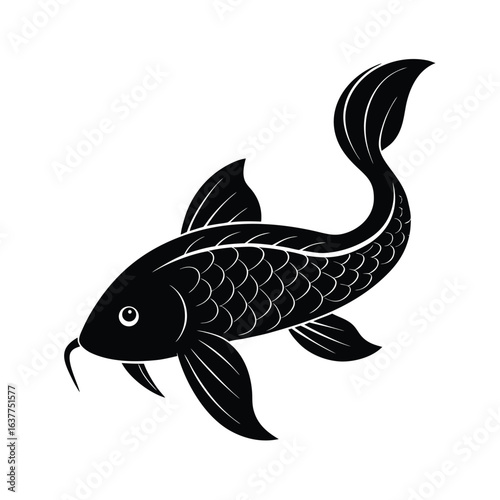 flat vector silhouette of a koi fish emphasizing .eps