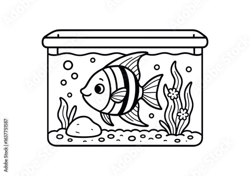 Angelfish aquarium stroke illustration cute kids coloring book style. Fun and wholesome theme made for children