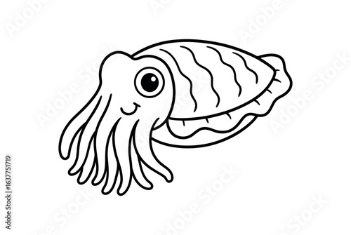 Cuttlefish with tentacles stroke illustration cute kids coloring book style. Fun and wholesome theme made for children