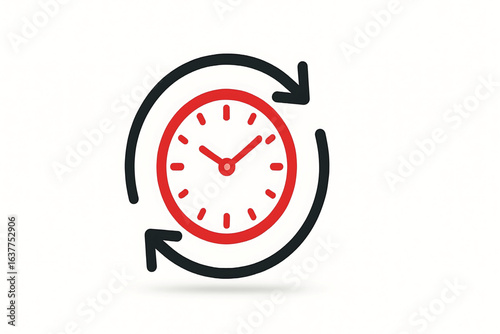 Vector of clock with round arrows. Symbol of fixed time. Icon of countdown time.