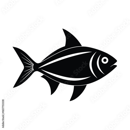 flat vector silhouette of a tetra fish with sharp.eps