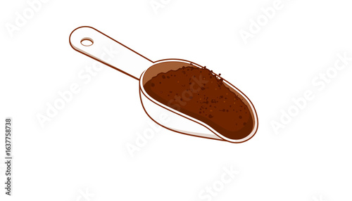 A vector illustration of a measuring scoop filled with rich, aromatic ground coffee, isolated on a white background for a clean design.