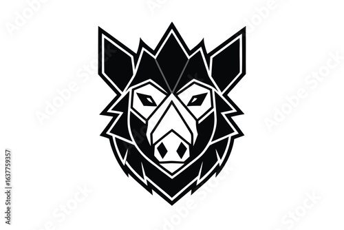 Bold boar head outlined in polygon style stares intently on a transparent background