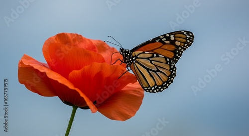 Scenic view of a closeup of the monarch butterfly, danaus plexippus on the flower.