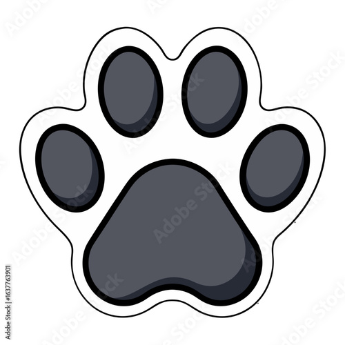 A gray animal paw print, dog or cat footprint, vector illustration.
