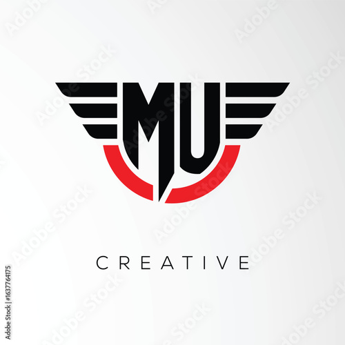 MU Creative Wings Letter Logo with Modern Shield - Powerful Business and Branding Symbol