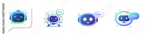 Cute AI Chatbot Vector Icons for Technology and Communication