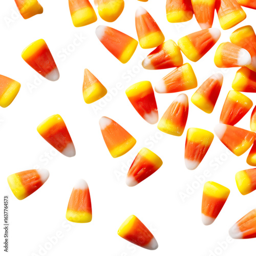 A pile of colorful halloween candy corn isolated on transparent background