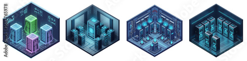 Isometric Server Room Vector Illustrations for Data Center and Cloud Technology
