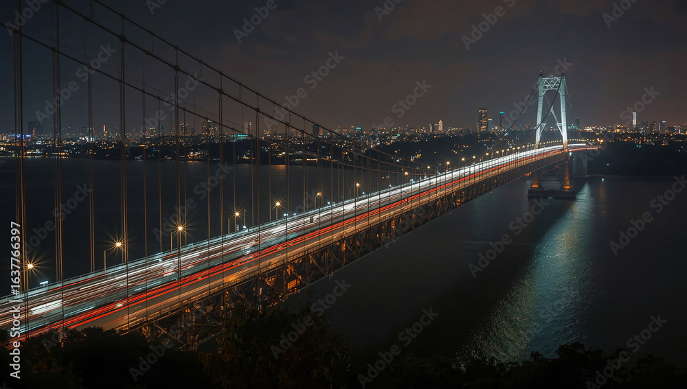 Fototapeta premium Rivers of Light: Nightfall Over the Grand Suspension Bridge