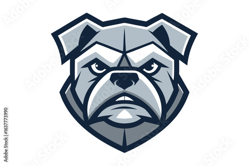 A tough bulldog head presents a menacing glare in shades of grey and white