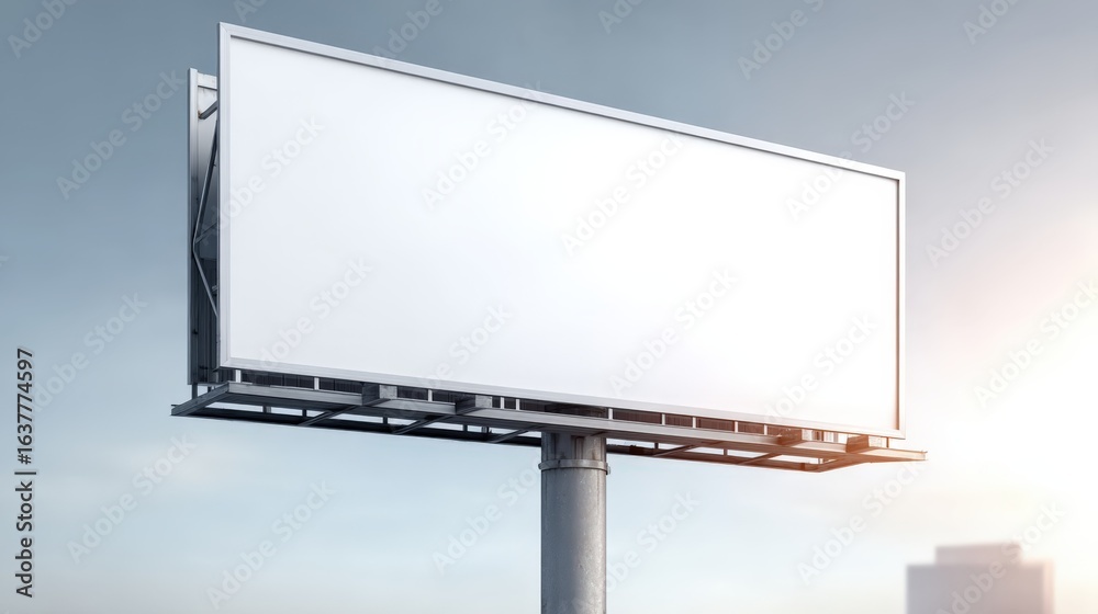 Fototapeta premium Billboard Mockup on Sunny Sky Background: Outdoor Advertising Space for Creative Designs and Marketing Campaigns