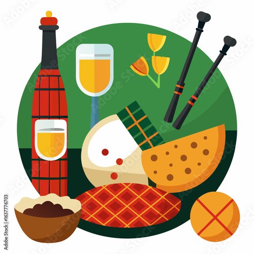 Iconic Burns Night Elements – Bagpipe, Haggis, Whisky Vector Set