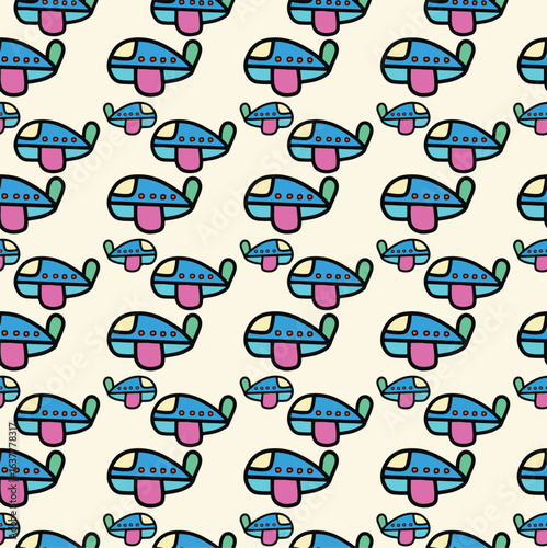 Seamless Cute Airplane Pattern in Cartoon Style