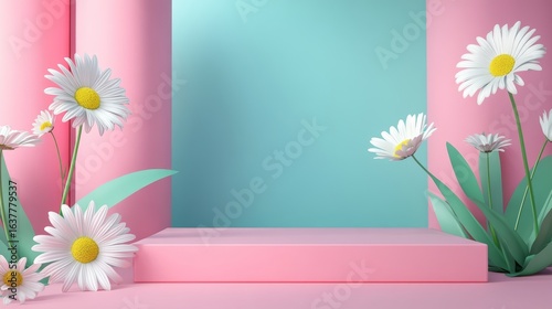 Spring sale banner white daisy flower background